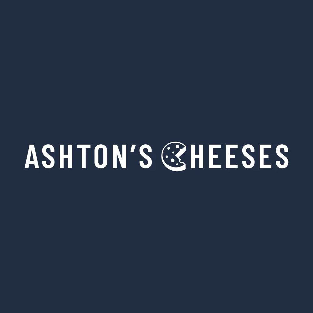 Ashton's cheese logo on blue background