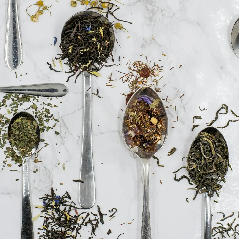 Various teas in spoons